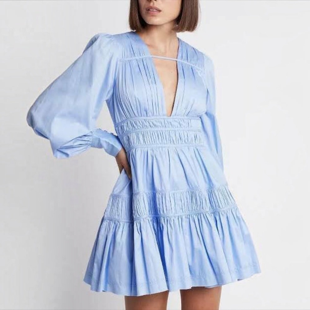 NEW AJE Fallingwater Gathered Mini Dress – Powder Blue – AU Sz 4 US 0